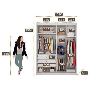 Imagem de Guarda Roupa Solteiro Ambiente Toledo 2 Portas 3 Gavetas Neve - Novo Horizonte