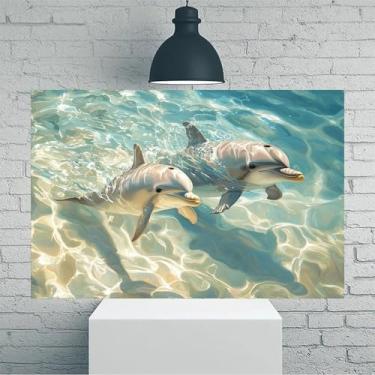 Imagem de Arte de parede em tela rústica vintage oceano golfinhos brincalhões - Pôster sem moldura de 30,5 x 45,7 cm - Ideia de presente para decoração de casa e escritório para sala de estar, quarto, cozinha e