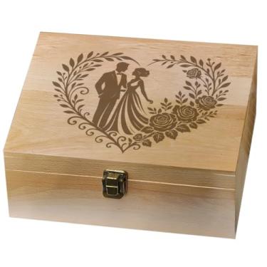 Imagem de arricraft 1 caixa de memória de madeira, caixa de memória para casal em uma caixa de memória de casamento com tampas articuladas, baú de lembrança para lembranças, armazenamento de cartas, 24,5 x 19,5