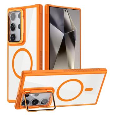 Imagem de POYUFRG Capa magnética para Samsung Galaxy S26 Ultra/S26 Plus/S26, capa fina transparente antiderrapante com proteção de lente com tudo incluído, capa de suporte, laranja, S26 Ultra