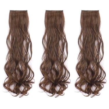Imagem de Perucas de cabelo feminino de 50 cm, extensões de cabelo sintético encaracolado longo, ondulado, extensões de cabelo natural, crânios altos