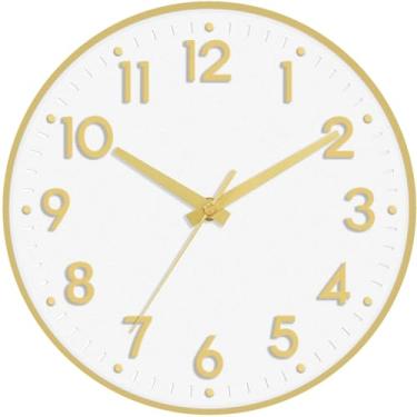 Imagem de Mosewa Relógio de parede de 30,5 cm, operado por bateria, silencioso, sem tique-taque, relógio analógico moderno decorativo para cozinha, quarto, escritório, sala de estar (ouro branco)