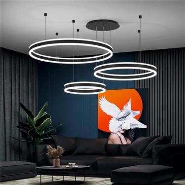 Imagem de Luminária pendente LED moderna, design circular para sala de estar, altura ajustável, dimerizável, com função de memória, lustre para quarto, cozinha e ambientes internos (Dimensões: B-40+60