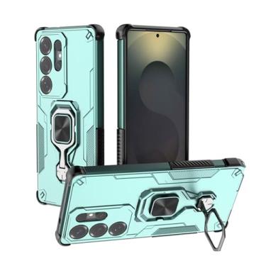 Imagem de POYUFRG Capa fina para Samsung Galaxy S26 Ultra/S26 Plus/S26, proteção de lente com tudo incluído, à prova de choque, antiderrapante, capa com suporte de anel giratório, verde, S26