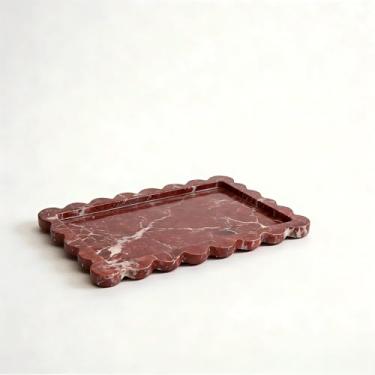 Imagem de Bandeja de mármore natural feita à mão com borda em forma de leque, bandeja de luxo retangular recortada para balcão de cozinha de banheiro, bandeja decorativa para cômoda decoração de casa (roxo