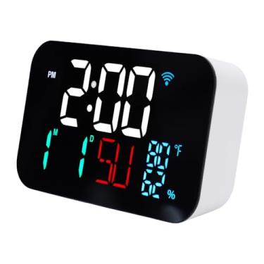 Imagem de Fockety Relógio Inteligente WiFi, Despertador Digital Com Monitor de Temperatura e Umidade, Tela LED Grande Com 4 Níveis de Brilho, Tempo de Sincronização Automática Via WiFi (Luz Branca Concha
