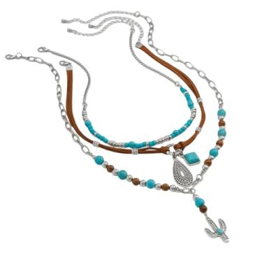 Imagem de tincolia Conjunto feminino com pingente de cacto étnico retrô estilo europeu e americano imitação exclusiva turquesa com contas