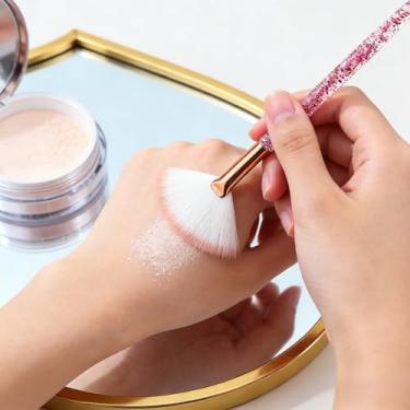 Imagem de 1 conjunto de 10 pincéis de maquiagem com alças de cristal de glitter rosa - cerdas de nylon macias para base impecável, sombra e mistura (vermelho)