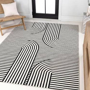 Imagem de JONATHAN Y SCN107D-3 Anders MidCentury Modern Arch Stripe Dois Tons Alto Baixo Preto/Branco 0,9 m x 1,5 m Tapete de Área Interna, Não Descama, Resistente a Manchas, Fácil Limpeza para Quarto, Sala de