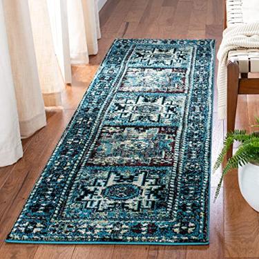 Imagem de SAFAVIEH Tapete de corredor vintage Hamadan Collection - 2'7.6 cm x 6', azul claro e preto, design oriental tradicional, não cai e fácil de cuidar, ideal para áreas de alto tráfego na sala de estar,