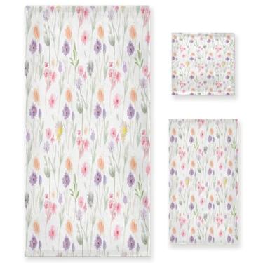 Imagem de xigua Conjunto de toalhas de banheiro de flores silvestres e folhas absorventes macias 3 peças toalha de banho toalha de mão toalhas decorativas para banheiro, academia, hotel, praia, piscina