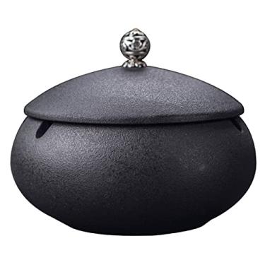 Imagem de x3anggyt5 Cinzeiro circular criativo para cigarros, sala de estar, quarto, sala de jantar, cinzeiro, cerâmica com capa, cinzeiro anti-voo, bandeja de cinzeiro para decoração de mesa de chá ao ar livre