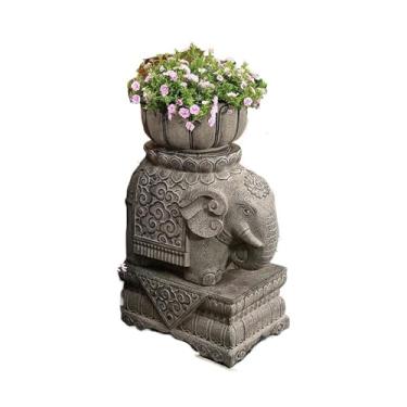 Imagem de KHUTRW3D Vaso de flores em forma de vaso de flores de elefante para jardim ao ar livre, pedra pequena, elefante criativo, bonsai, ornamentos internos e externos