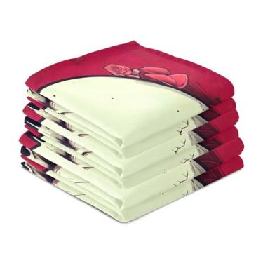 Imagem de Wassud Toalhas de cozinha caveira com rosa vermelha panos de prato de cozinha pacote com 6 panos de prato macios com laço para pendurar toalha de mão de secagem rápida super absorvente toalhas de chá