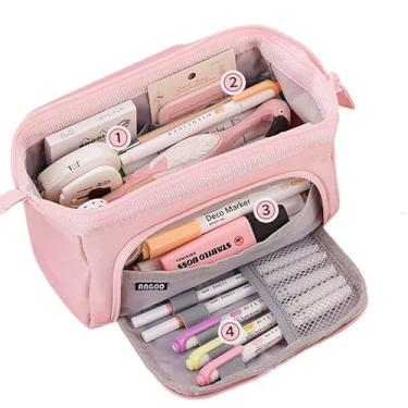 Imagem de Estojo De Lápis Caneta Esferográfica De Papelaria Armazenamento Portátil De Grande Capacidade(Rosa)