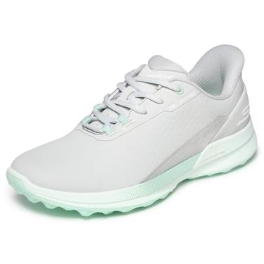 Imagem de Skechers Tênis feminino Pure Slip-in Spikeless impermeável para golfe, Cinza claro/azul-piscina, 35