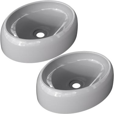 Imagem de Kit 02 Cubas de Apoio Oval Para Banheiro Lavabo C01 Capri O39 Cinza - Lyam Decor