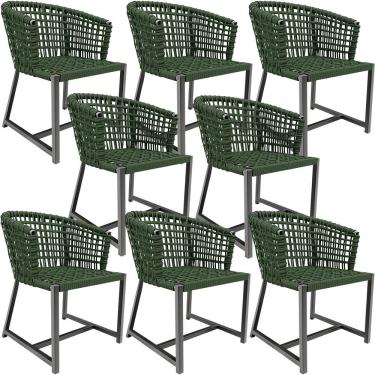 Imagem de Kit 08 Cadeiras Decorativas Para Área Gourmet Cozinha Corda Náutica Belize D04 Verde - Lyam Decor