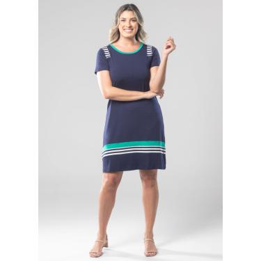 Imagem de Vestido Pau a Pique Manga Curta Azul Marinho e Verde