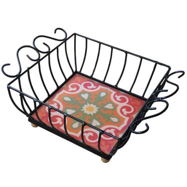 Imagem de Fruteira De Mesa Ferro E Azulejo Quadrada Grande Pra Cozinha Azulejo G3