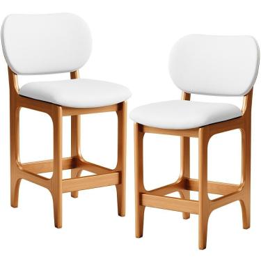 Imagem de Kit 02 Banquetas Baixa Bar Cozinha E Sala De Jantar Fixa Betta L02 Imbuia Facto Branco