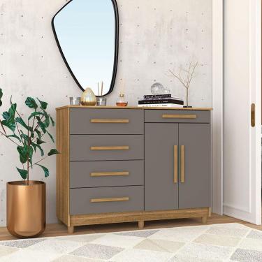 Imagem de Cômoda Sapateira Para Quarto 05 Gavetas E 02 Portas Livia Nature/alasca - Pallazio