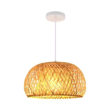 Imagem de Luminária Pendente Artesanal De Bambu Com LED, Lustre De Teto Em Ratta