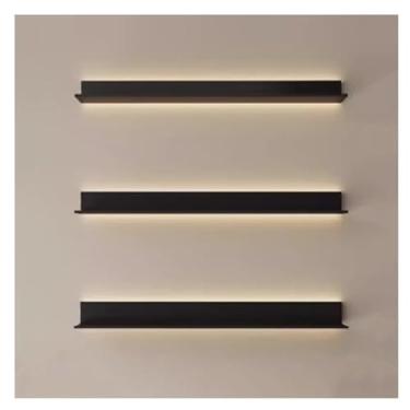 Imagem de Prateleiras de parede flutuantes versáteis com luzes LED - preto, estante de metal com emissão de luz, decoração de parede, suporte/prateleira de exibição iluminada (cor: preto, tamanho: 4 peças - 150
