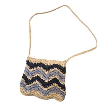 Imagem de Bolsa Artesanal Lateral Listrada Transversal Casual Praia Azul