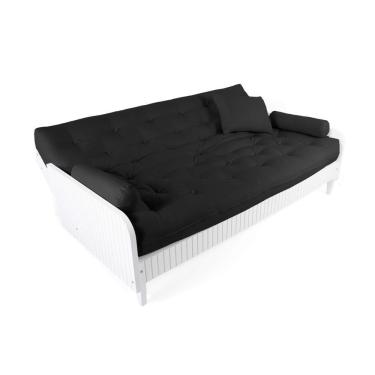 Imagem de Sofá Cama Paris Ripado Branco Sarja Preto Madeira Nobre