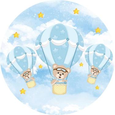 Imagem de Painel de Lona Redondo Ursinho Baloeiro Trio Ursinhos e Estrelas - Fab