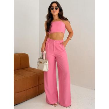 Imagem de Conjunto de Regata Curta e Calça Perna Larga Lunii Cor:RosaTamanho:M -