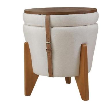 Imagem de Puff Decorativo Baú Flex Tampo Para Mesa Centro Linho Claro - Natalino