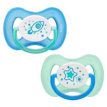 Imagem de Kit 2 Chupetas Buba Comfort Tam 1 Noturna Foguete Azul