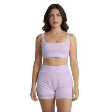 Imagem de Conjunto de Short Duplo Fitness Academia Treino Feminino Cor:LilasTama