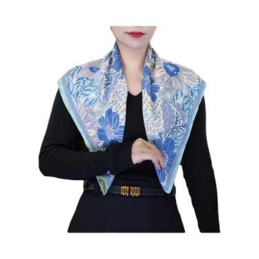 Imagem de Lenço Quadrado De Algodão Com Estampa Floral 70cm Acessório De Cabelo 