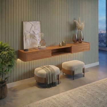 Imagem de Aparador Suspenso Apolo 100% Mdf 2 Gavetas 180cm com Led Naturale