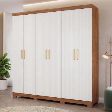 Imagem de Guarda-roupa Casal 6 Portas com Pé e Espelho Interno Giratório 199cm 100% Mdf Paraty Espresso Móveis Cinamomo/Grafiatto