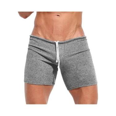 Imagem de Bermudas Masculinas Casuais De Verão Respiráveis Com Cordão, Cor Sólid