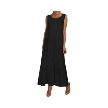 Imagem de Vestido Longo Feminino plus Size De Verão Sem Mangas Em Algodão E Linh