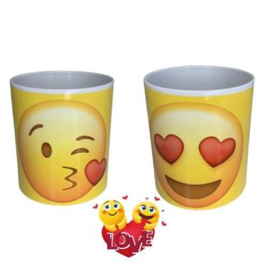 Imagem de Canecas personalizadas com emoji casal presente plástico kit - Jr Pelú