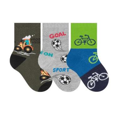 Imagem de Meia selene bebê kit 3 pares 17 ao 24 estampas diversas menino, 17 a 2