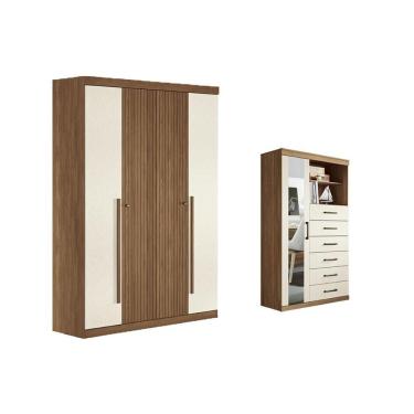 Imagem de Kit Conjunto de Quarto QC344 com Guarda Roupa e Cômoda MDP Jatobá e Areia Santos Andirá