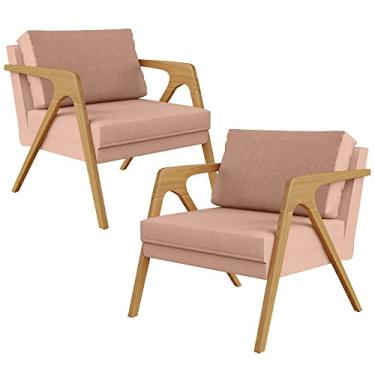 Imagem de Kit 02 Poltronas Decorativas Para Sala Estar Pietra Estrutura De Madeira L02 Linho Rosê - Lyam Decor