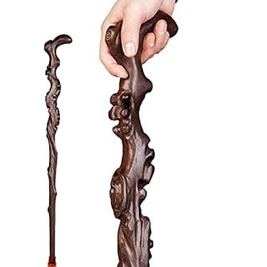 Imagem de GuXianW Bengala de madeira com alça curvada de suporte e base antiderrapante – Bengalas para velho cavalheiro ou mulher – Muleta manual feita de madeira de ébano, luxuosa