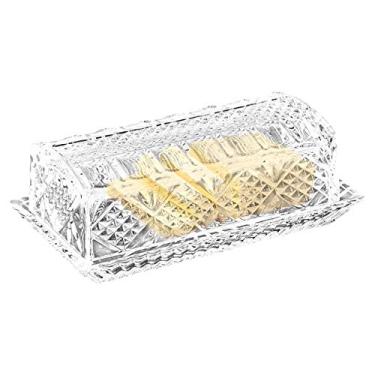 Imagem de Manteiga de prato grande com cristal dinamarquês coberto de manteiga bem selada para manter a manteiga macia e bonito design decorativo e visual antigo 17,78 cm x 9,5 cm x 7 cm