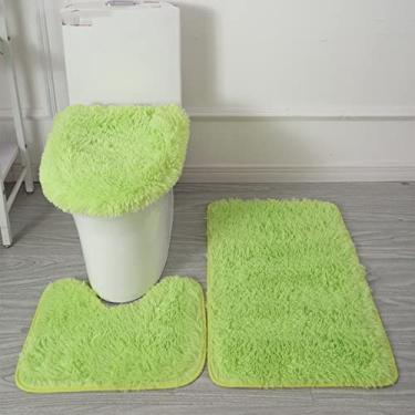 Imagem de Tapete de banho 3 peças/conjunto de pelúcia capa de banheiro almofada de pé absorvente antiderrapante capacho de banheiro de flanela macia tapete de banho, verde maçã