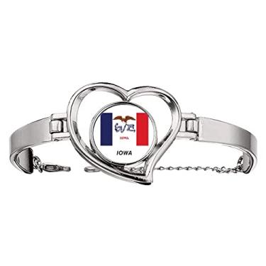 Imagem de N/A N/A Bracelete com contorno da bandeira do estado americano Iowa joia coração pulseira de arame, medium, metal
