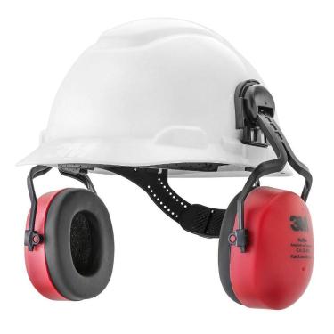 Imagem de Abafador de Ruídos tipo Concha Muffler Acoplável em Capacete Vermelho e Preto 3M