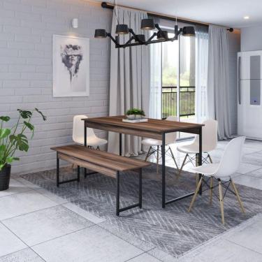 Imagem de Conjunto Mesa de Jantar com 1 Banco Estilo Industrial Active Yescasa Nogal